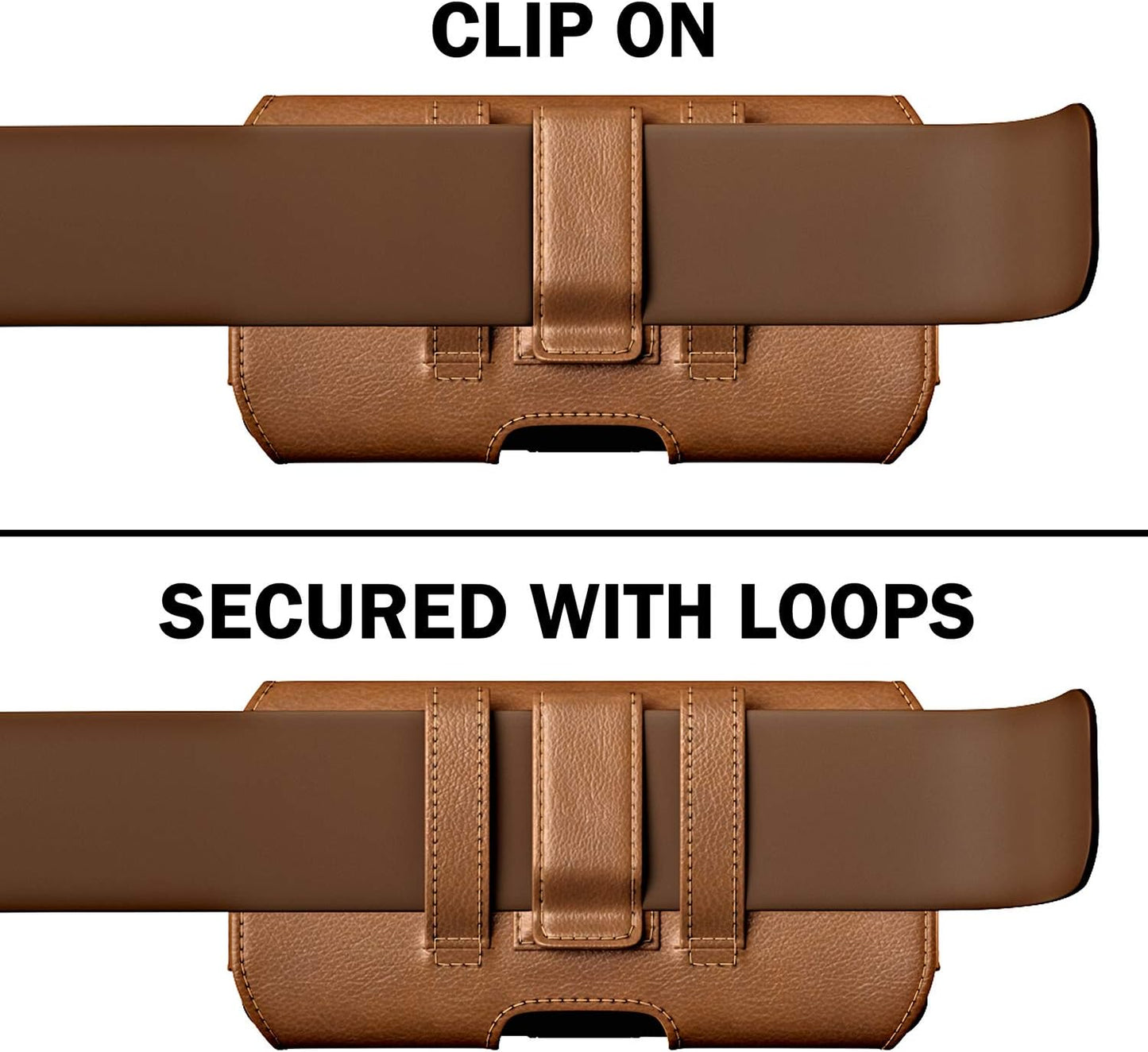 DeBin Case for Large iPhone Plus, Pro Max Cell Phones, Samsung Galaxy S24+ Plus 5G to S10+ Plus Smartphones – Cellphone Belt Holder Clip Holster Carry Pouch Man Women (Fits Phone with Case on) Brown