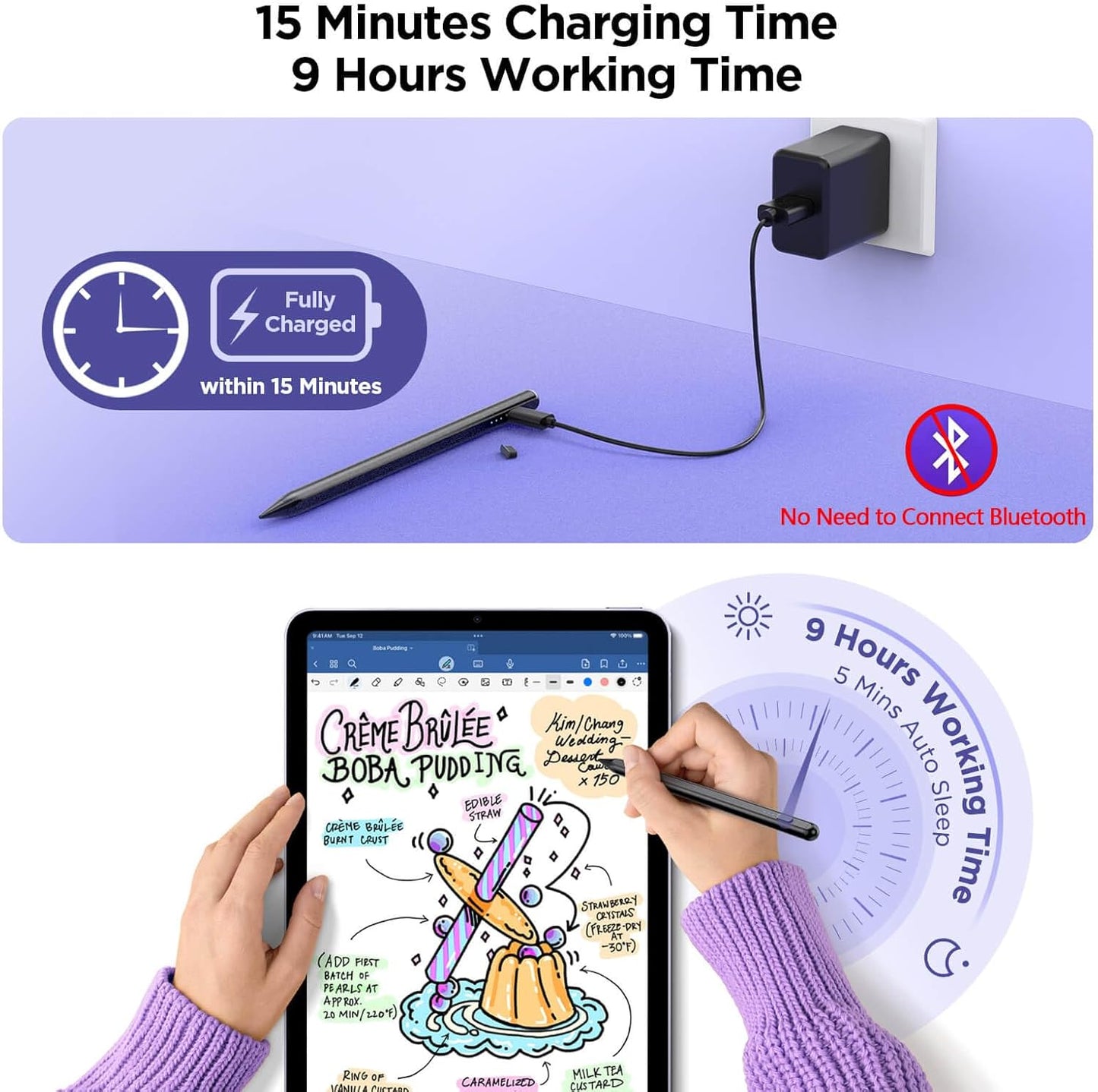 Stylus Pen for iPad 2018-2025, 15Mins Fast Charge for Apple Pencil, Palm Rejection, Compatible with iPad 10/9/8/7/6, iPad Pro 12.9"/11"/13" M4, iPad mini 6/5, iPad Air 5/4/3/11"-13" M2