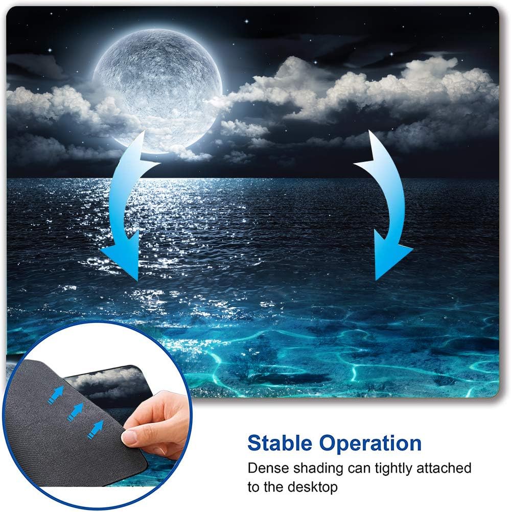 Moon Illuminating The Clear Blue Ocean Design Mouse Pad, Mouse Mat Square Waterproof Non-Slip Rubber Base MousePads for Computer Laptop Men Women Kids