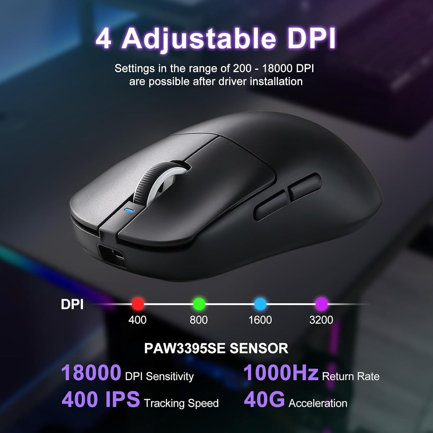 R1 SE+ Gaming Mouse, 18000 DPI, High-Precision PAW3395 SE Sensor,55g Lightweight,Three Connection Modes Wireless Mouse, Programmable Ergonomic Mouse Suitable for Laptops/PC/Mac (Black)