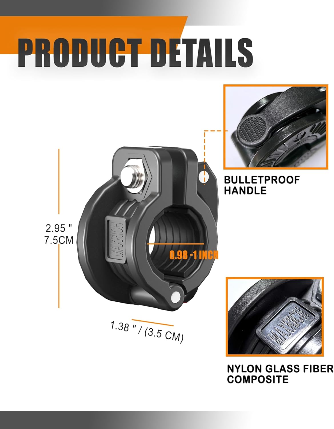 MAXRICH T Barbell Clamp 1 inch Multiple Sizes & Adjustable Weight Clips for Barbell Quick Release Barbell Clips|Barbell Collar Bar Locks for Weight Lifting (Black)