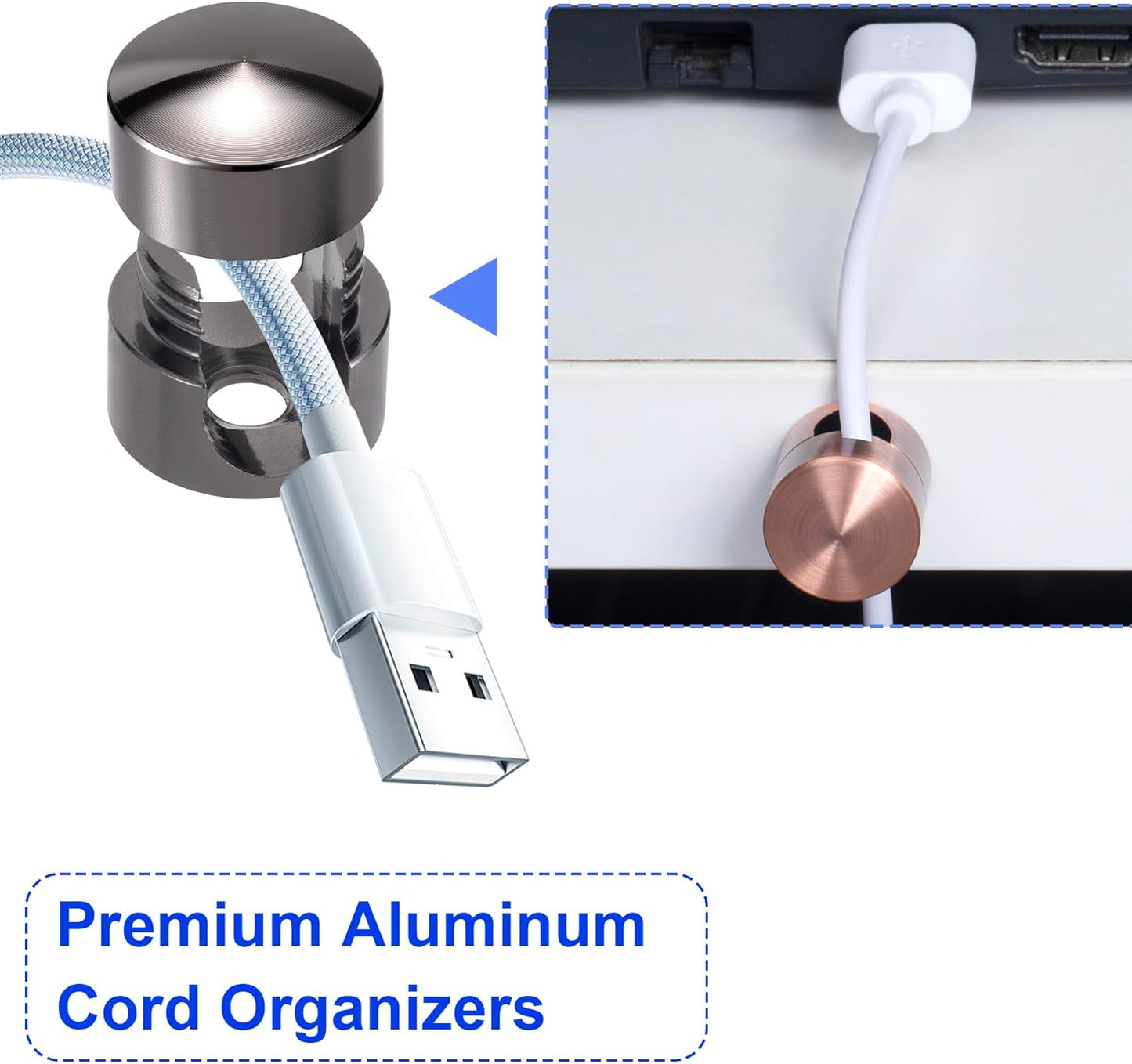 3 Sets Charger Holders for Cords, Adjustable Cable Anchor Holders, Adhesive Metal Cord Clips, Cable Management Wire Organizers for Desk, Office, Nightstand - Black, Red Bronze, White