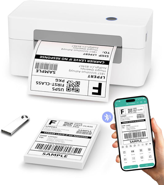 Bluetooth Thermal Label Printer, Wireless 4x6 Shipping Label Printer for Small Business & Shipping Package Compatible with Android, iOS, Windows & Mac, Used for Amazon, Ebay, Shopify, USPS Etc