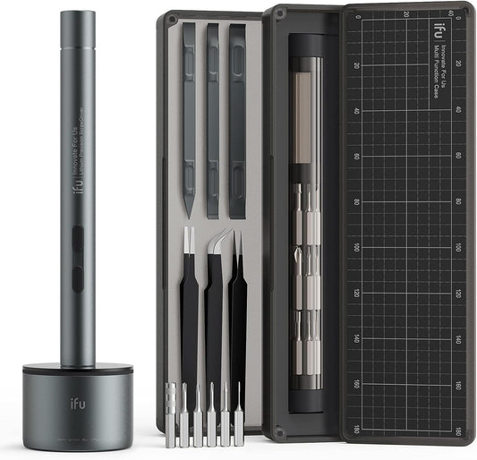 iFu Mini Electric Screwdriver, 42-in-1 Precision Screwdriver Set, Cordless, Magnetic Storage, 5/32''Hex, For Electronics Phone Camera Laptop Watch - Grey