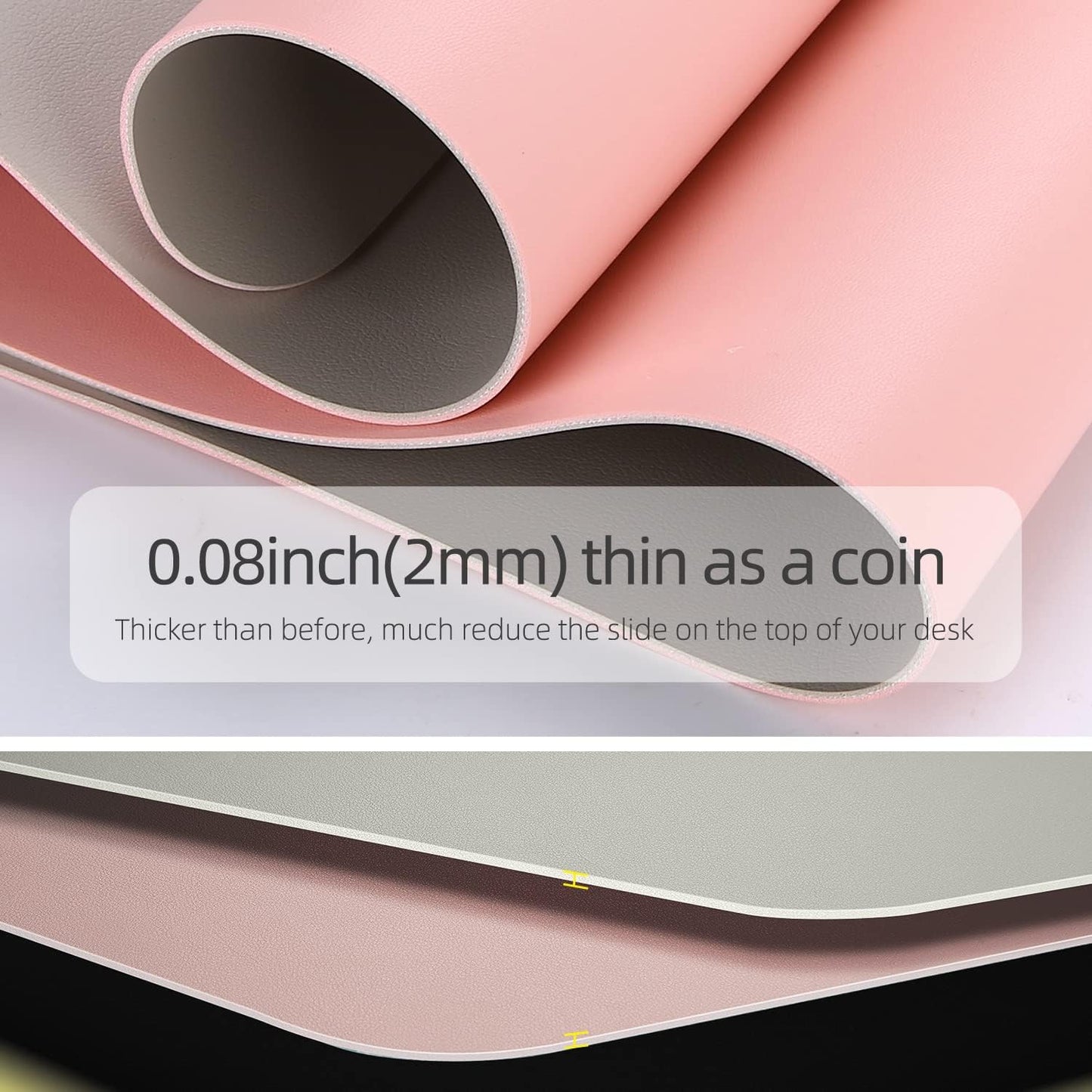 Dual-Sided Multifunctional Desk Pad, Waterproof Desk Blotter Protector, Leather Desk Wrting Mat Mouse Pad (47.2" x 23.6", Pink)
