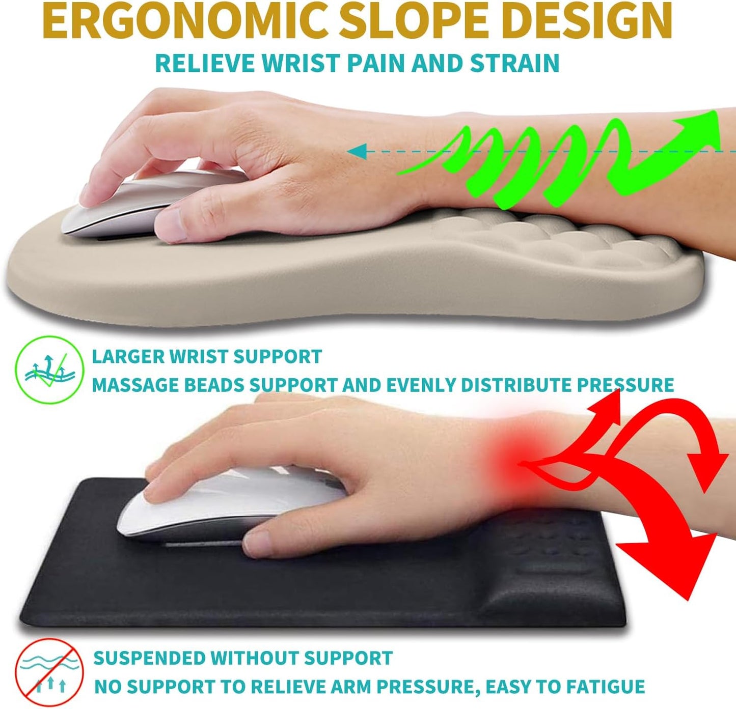 Hokafenle 2 in 1 Ergonomic Mouse Pad Wrist Support & Wrist Rest for Computer Keyboard Set, with Relieve Carpal Tunnel Pain Massage Bulge and Full Memory Gel Design (2In1 Set - Apricot)
