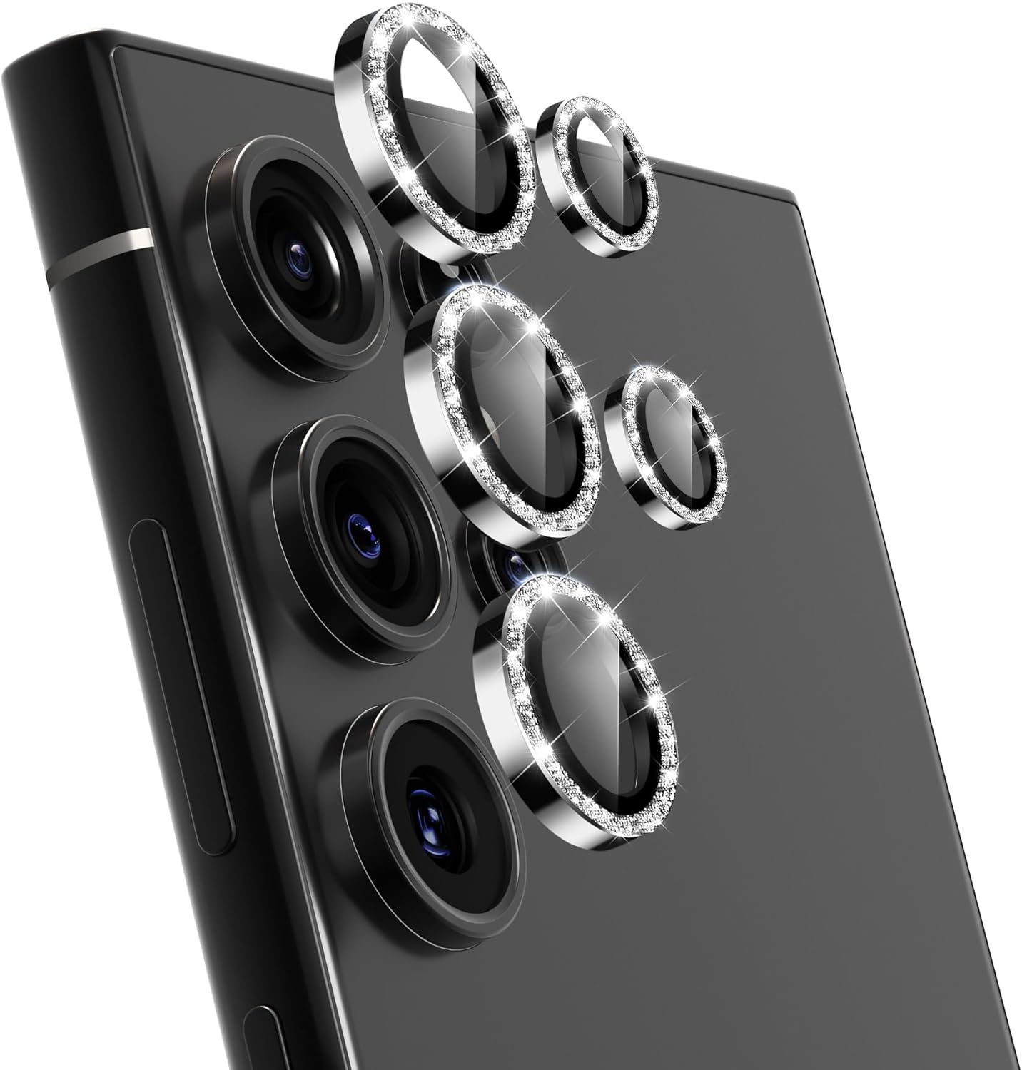 For Samsung Galaxy S25 Ultra Camera Lens Protector, Individual Lens Protector, Ultra HD 9H Tempered Glass Screen Protective Cover, Anti-scratch, Military Grade Drop Protection 2 Set. (Glitter Silver, S25 Ultra)