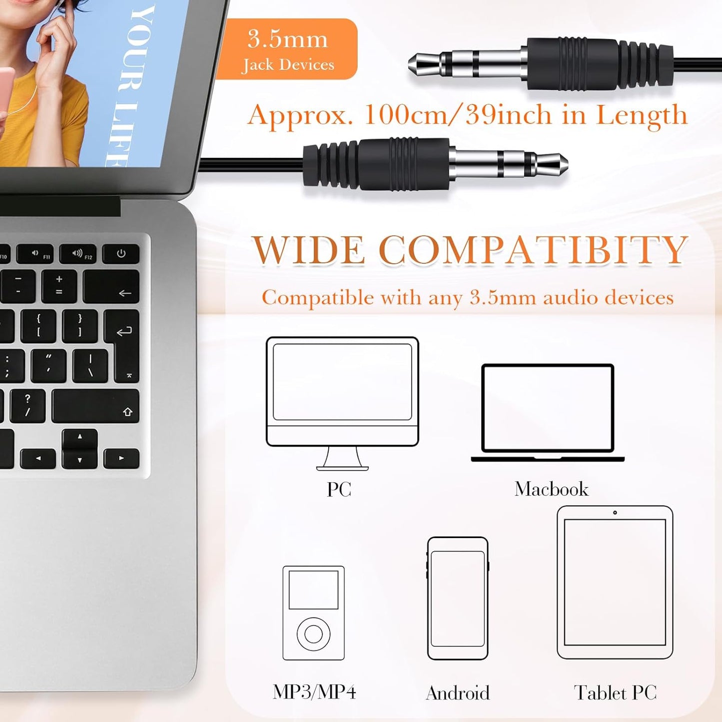 Kanayu 100 Pack Wired Earbuds Bulk for Classroom Ear Headphones Wired Basic Student Earbuds No Microphone with 3.5mm Jack for Kids Class Laptop School Library, Individually Bagged(Orange)