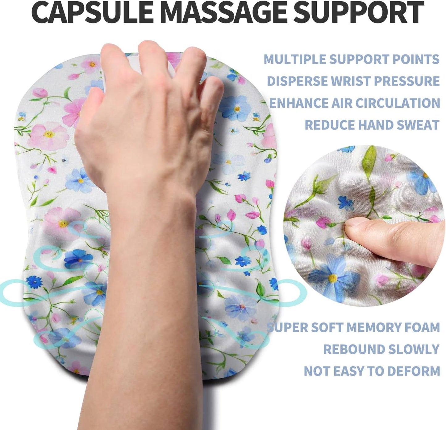 Ergonomic Raised Mouse Pad Wrist Support with Bilateral Slope Memory Foam Mousepad for Wrist Rest and Carpal Tunnel Pain Relief 11.8x7.9〃 Little Flower