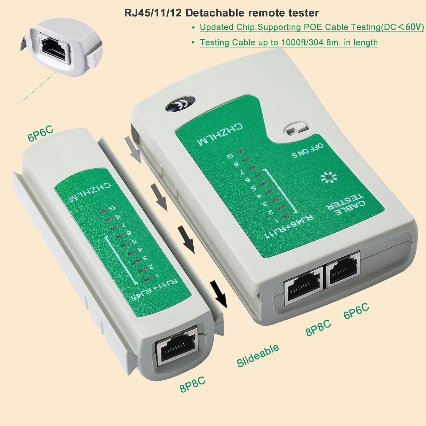 Rj45 Crimp Tool Pass Through Ethernet Crimping Tool kit for 8P-Cat7 Cat6 Cat5 6P Telephone Connector Network Crimp Tool RJ45 Crimper With Cable Tester Covers Connectors Mini Yellow Stripper