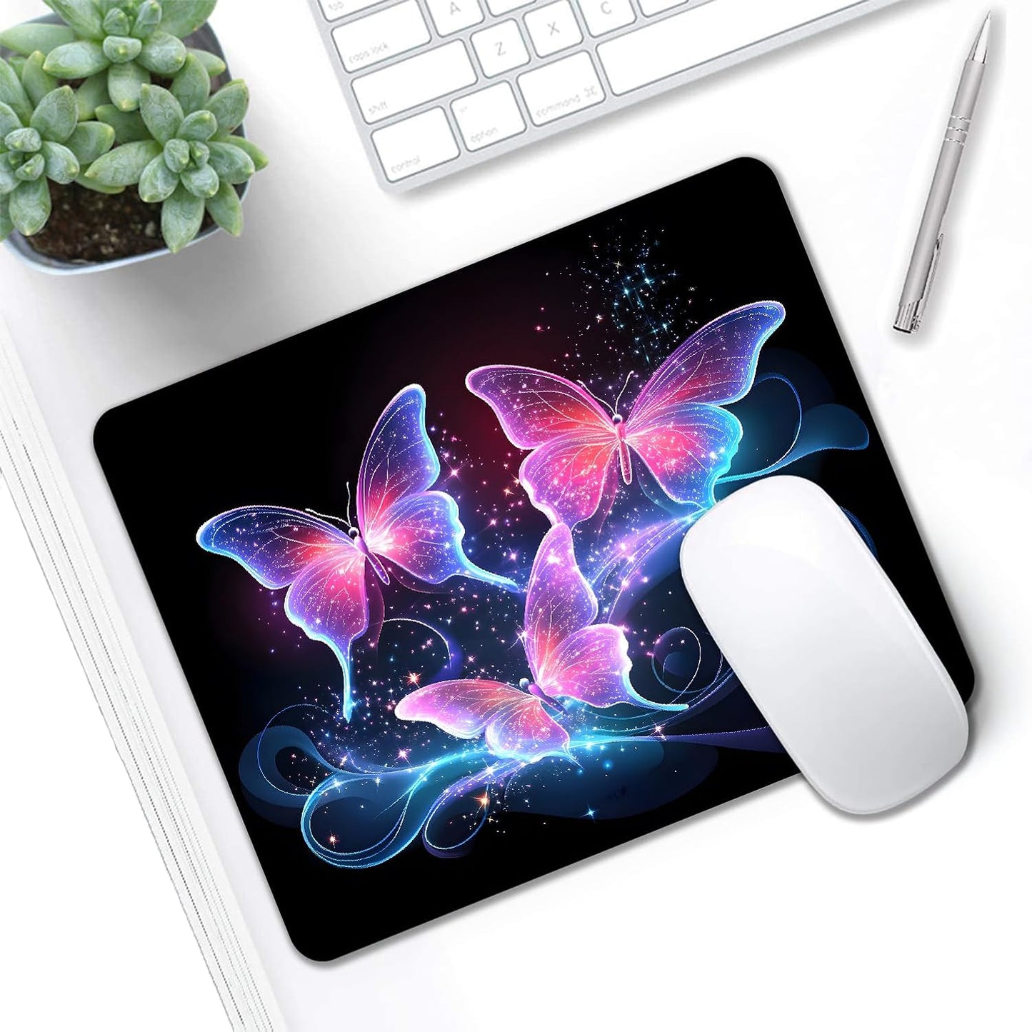 Mouse Pad, Cute Glitter Butterfly Mouse Pads for Desk, 9.5" x 7.9" Non-Slip Rubber Base Computer Mousepad with Women, Portable Square Design for Wireless Mouse and Pad Laptop Office & Travel