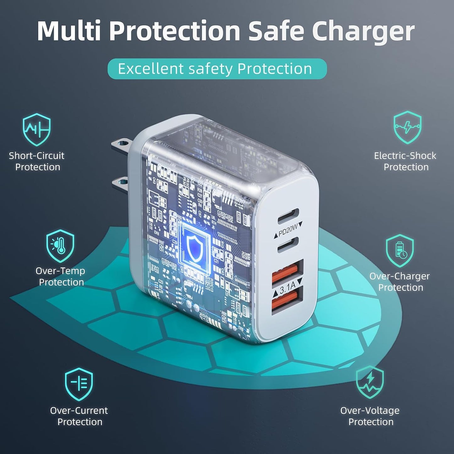 40W USB C Charger Block, 2 Pack 4-Ports Type C Fast Charging Cubes PD USBC Wall Plug+QC 3.0 USB A, Multiple USB C Charger for iPhone 16/15/14/13/12/11 Pro Max/XS, Samsung Galaxy, iPad, Tablet, Pixel