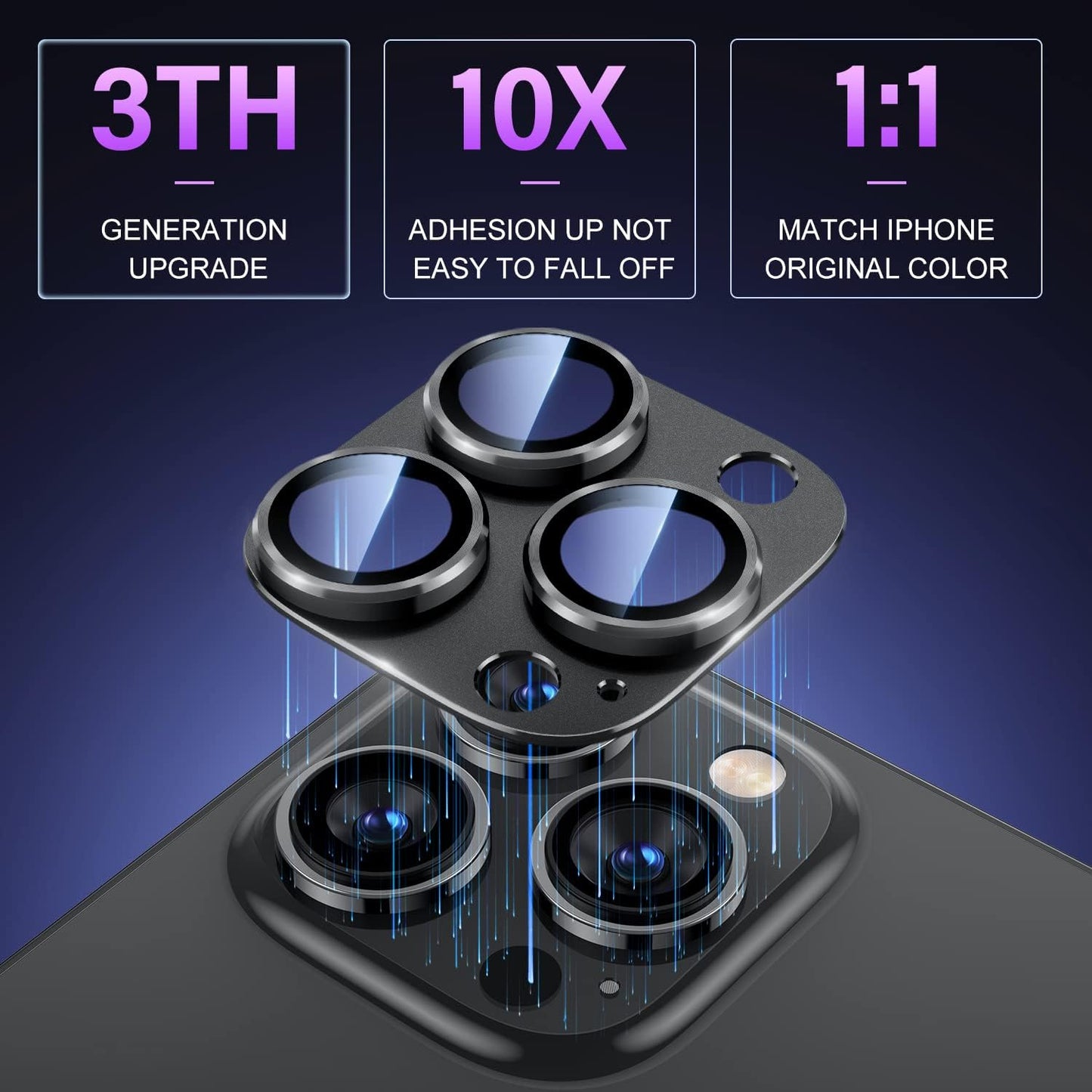 Uyiton for iPhone 14 Pro/iPhone 14 Pro Max Camera Lens Protector, [Drop Protection] 9H Tempered Glass Camera Cover Screen Metal Ring Case Friendly Scratch Resistant Easy to Install - Black