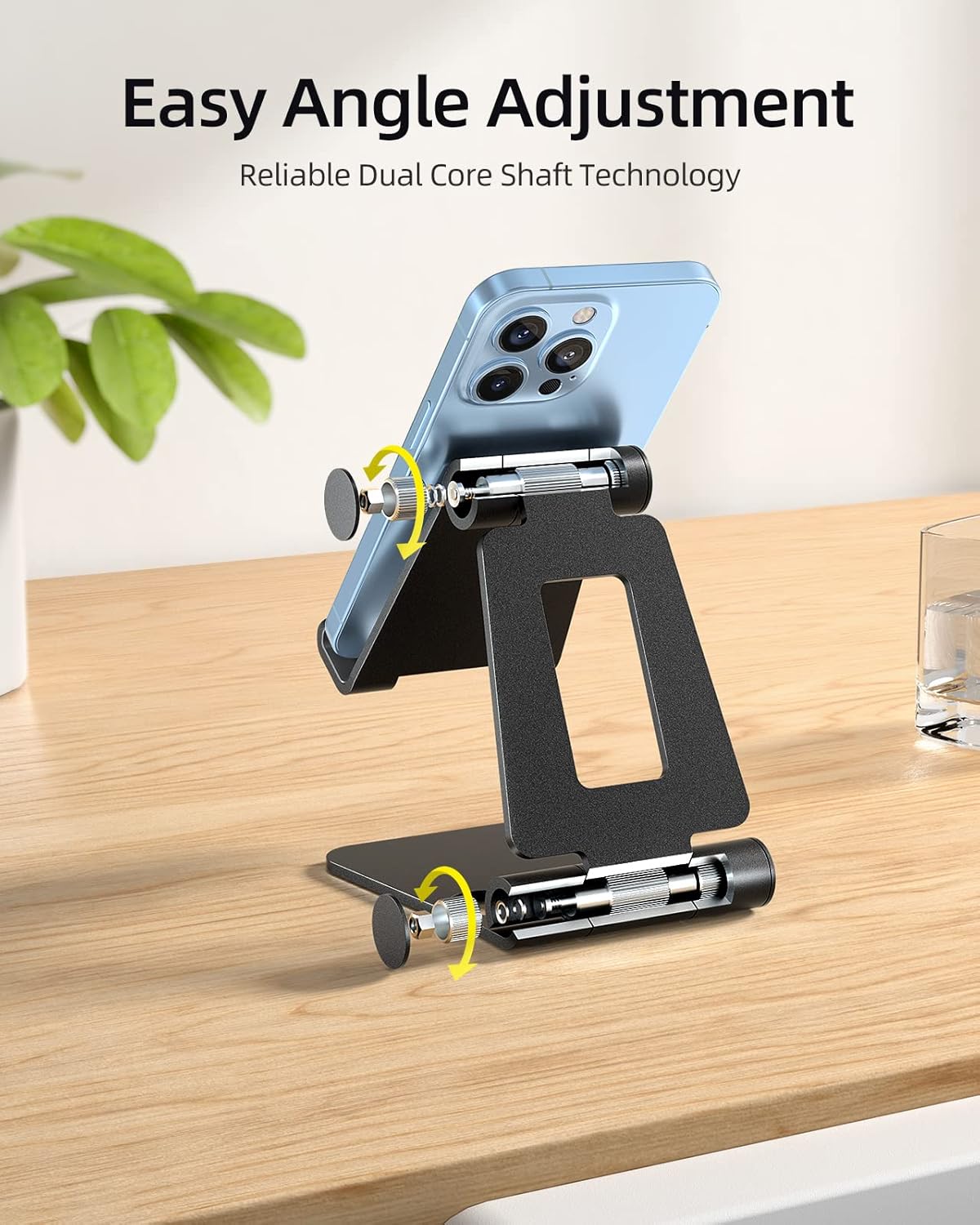 Nulaxy 2 Pack Dual Folding Cell Phone Stand, Fully Adjustable Foldable Desktop Phone Holder Cradle Dock Compatible with Phone 16 15 14 13 12 Pro Xs Xs Max Xr, All Phones, Black & Rose Gold