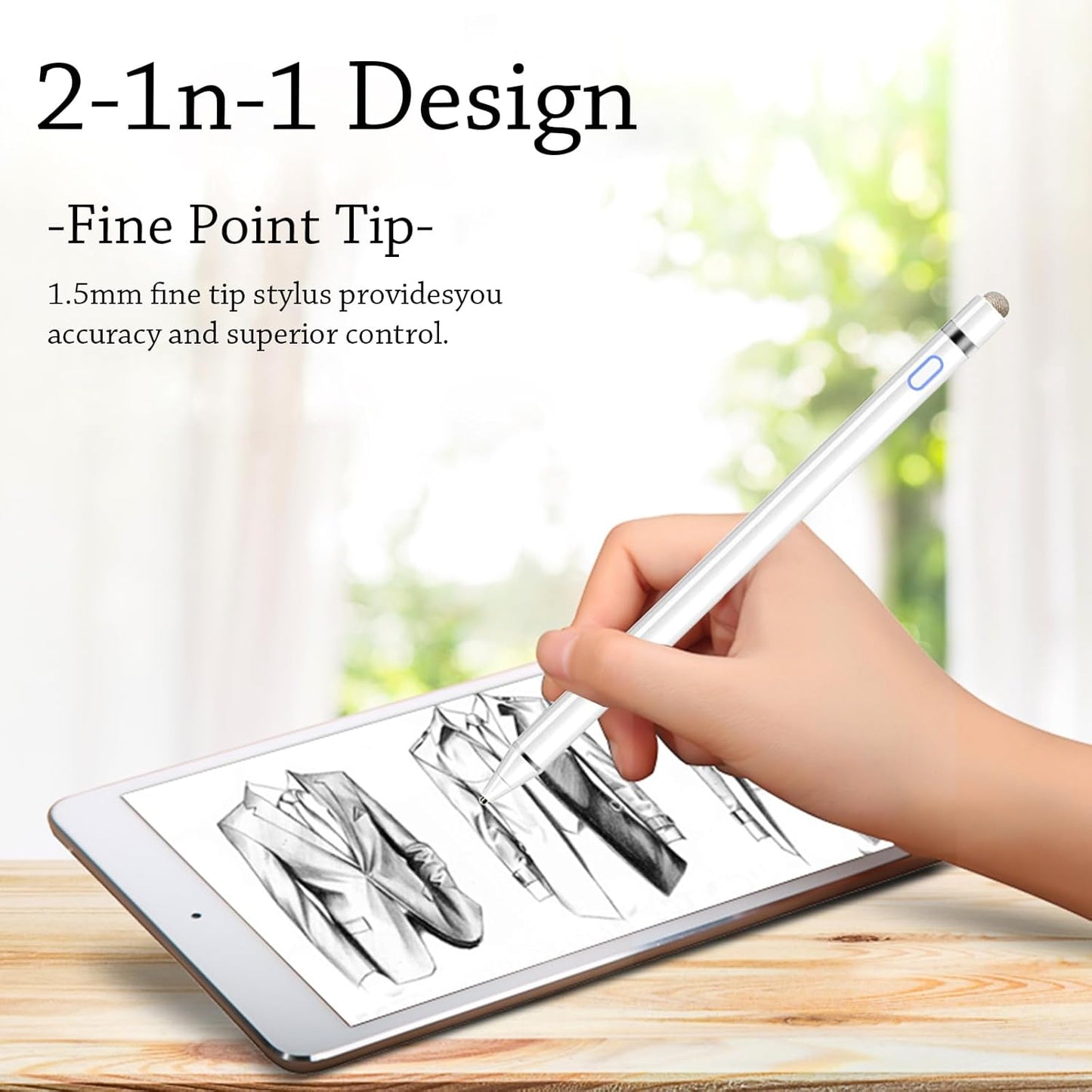DOGAIN Stylus Pen for iPad and Touchscreens - Active Digital Fine Point Pencil with Dual Touch Function - Compatible with iPad Pro/Air/Mini, iPhone, Samsung, iOS, Android - White