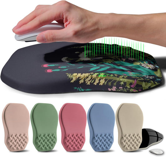 Ergonomic Raised Mouse Pad Wrist Support with Bilateral Slope Memory Foam Mousepad for Wrist Rest and Carpal Tunnel Pain Relief 11.8x7.9〃Midnight Flowers