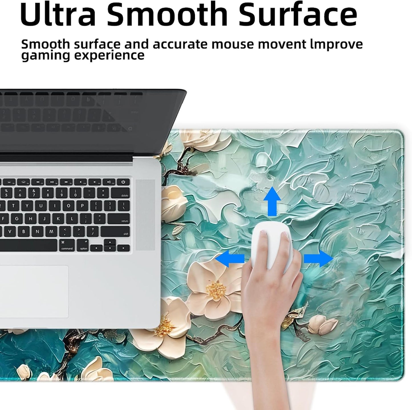 Galdas Gaming Mouse Pad XXL XL Large Long Extended Big Mousepad Non-Slip Rubber Keyboard Desk Pad with Stitched Edges for Laptop Home Office (31.5x11.8x0.08 Inch) … (Painting Flowers)