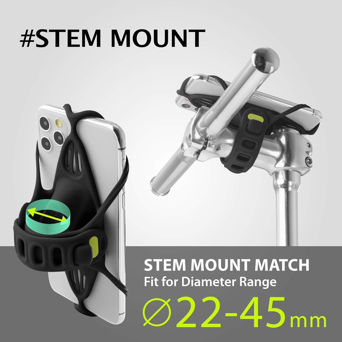 BONE】 Bike Tie Pro 4 Bike Phone Mount Bicycle Phone Holder for Stem Mounting 4.7"-7.2" Cell Phones, Ultra Light Phone Mount for Bike Motorcycle, Designed for Road Bicycle Accessories - Black