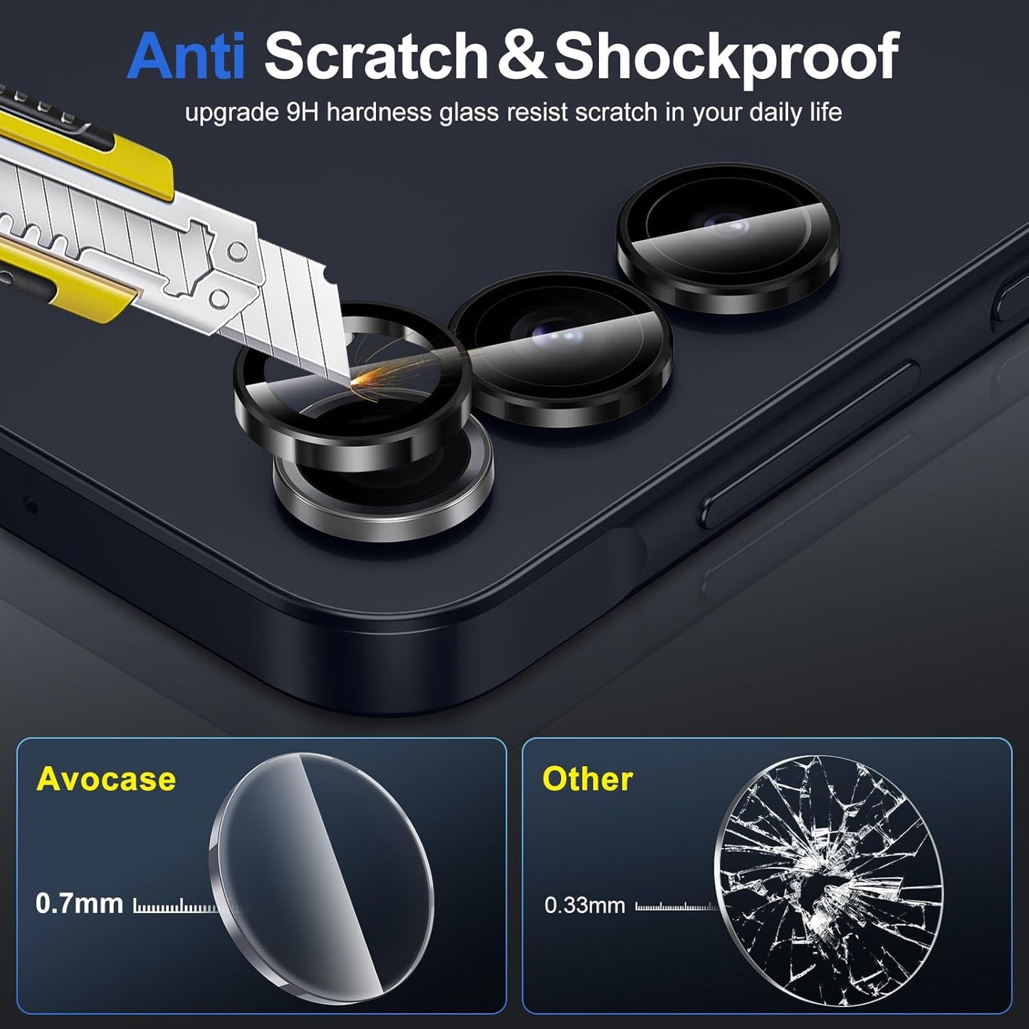 for Samsung Galaxy A16 Camera Lens Protector, Individual Metal Ring Tempered Glass Lens Cover, [Strong Adsorption] Scratch Resistant Ultra-Thin HD Clear Lens Cover, 1 Set-Black Ring