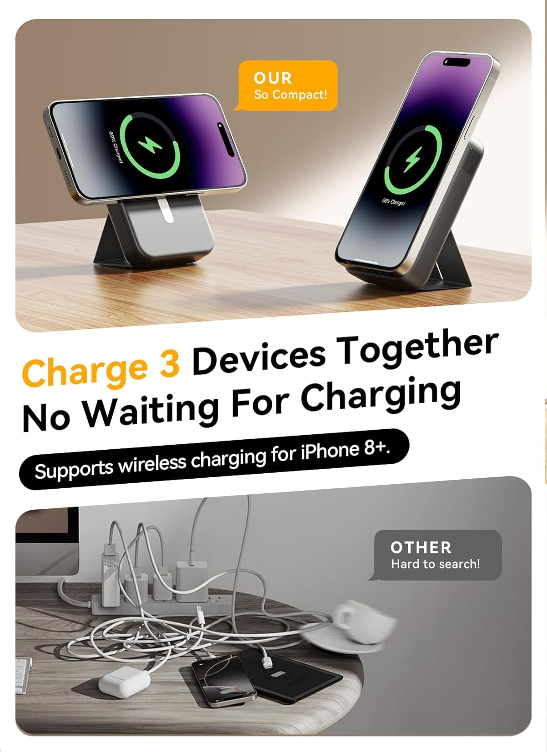 Magnetic Portable Charger, 10000mAh Wireless Power Bank with 20W USB-C Fast Charging, Foldable Stand & LED Display Magnetic Battery Pack, Compatible with iPhone 16/15/14/13/12 All Series