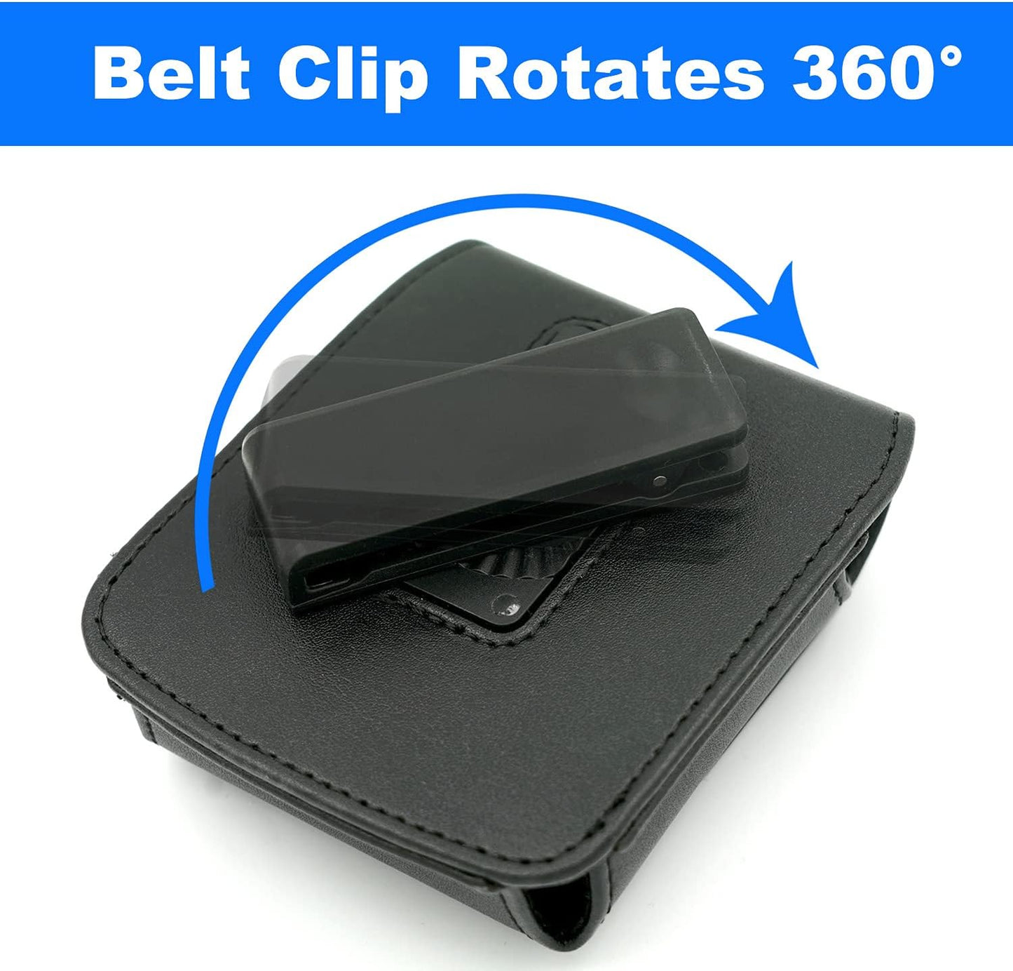 BECPLT for Galaxy Z Flip7 /6/5/4/3 Z Flip 5G Case 360 Rotating Leather Pouch Belt Case Holster for Motorola Razr 40 Ultra /40 Motorola Razr 5G Razr 2022/2019 -Black