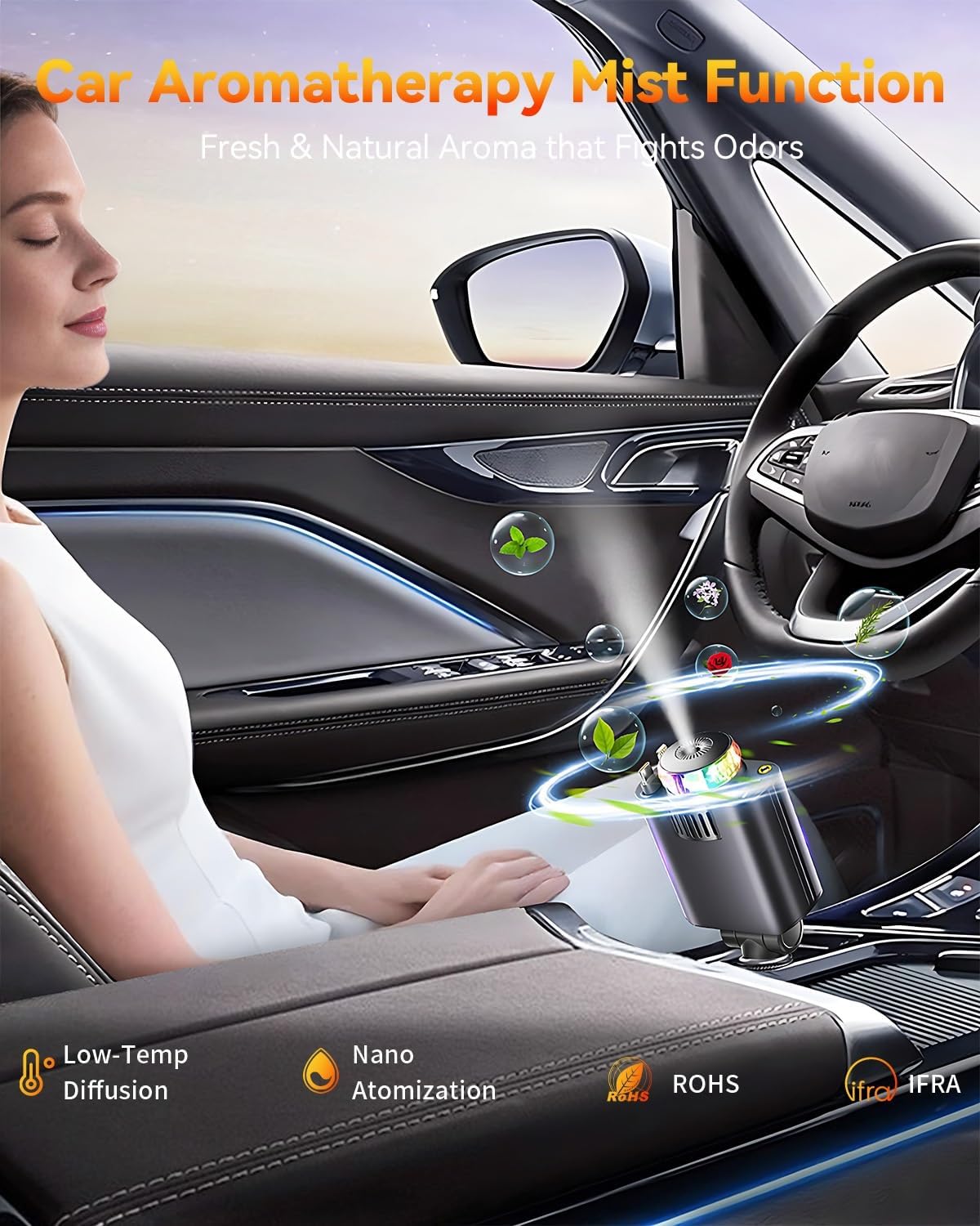 Retractable Car Charger with Air Freshener Diffuser & Star Lights,Multi Port Cigarette Lighter Adapter for iPhone Car Phone Charger USB-C/Type-C Fast Charging with 2 Retractable Cable (Black)