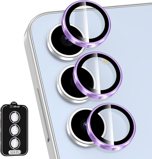 for Samsung Galaxy S24 FE Camera Lens Protector, Individual Metal Ring Tempered Glass Lens Cover, [Strong Adsorption] Scratch Resistant Ultra-Thin HD Clear Lens Cover, 1 Set-Purple Ring