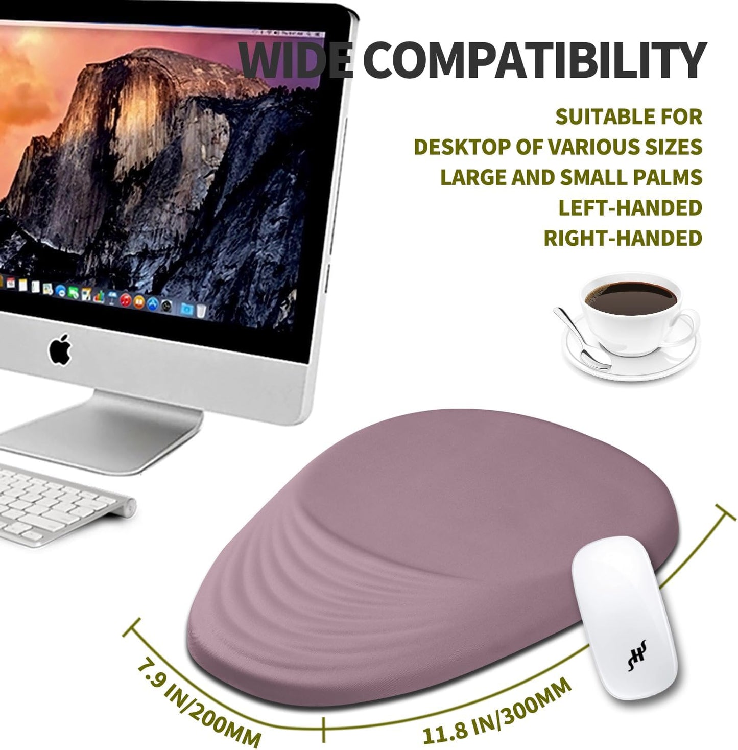 Hokafenle Ergonomic Mouse Pad Wrist Support, Terraced Slope Carpal Tunnel Wrist Pad for Mouse with Unibody Memory Foam, Wrist Rest Pain Relief Mousepad (Pale Purple, 11.8x7.9 in)