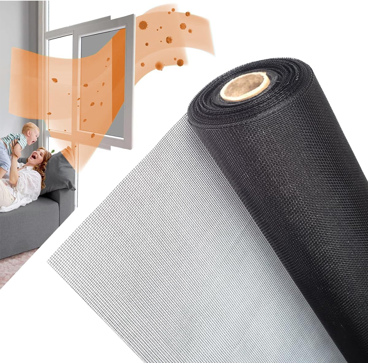 Window Screens Replacement, Cuttable Fiberglass Roll Screens Door Mesh, Repair Screens Net DIY Screening Mesh Netting Black for Windows, Door, Pool, Porch,Patio (60inch*50ft)