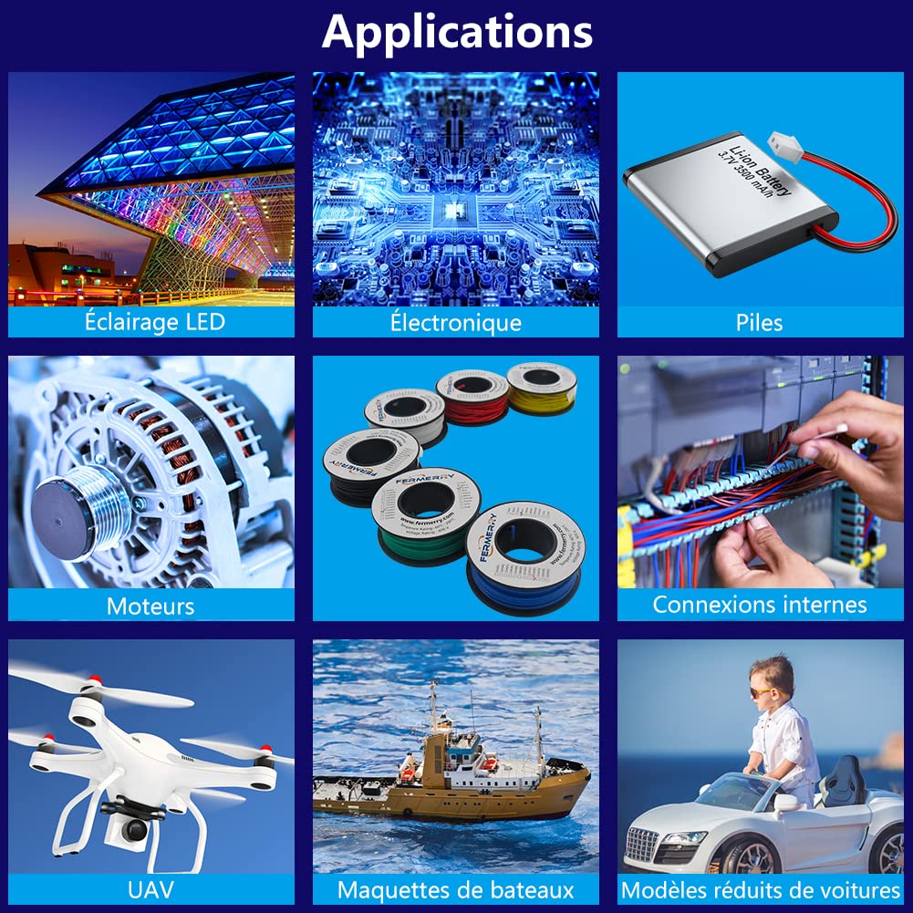 Fermerry 20 AWG Stranded Wire Spool 50ft Each 6 Colors Flexible 20 Gauge Silicone Hook up Wire Kit Electrical Tinned Copper Wire