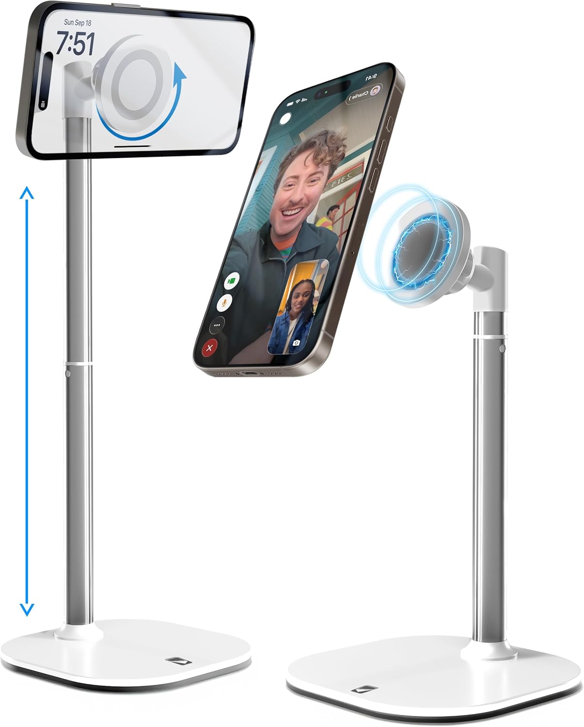 COOPER MagStand - Adjustable Magnetic iPhone Stand for Desk & Phone Holder for Video Recording, Compatible with MagSafe, Stand for iPhone 16 Pro Max, 15/14/13/12, Small Mag Safe Tripod (Cream White)