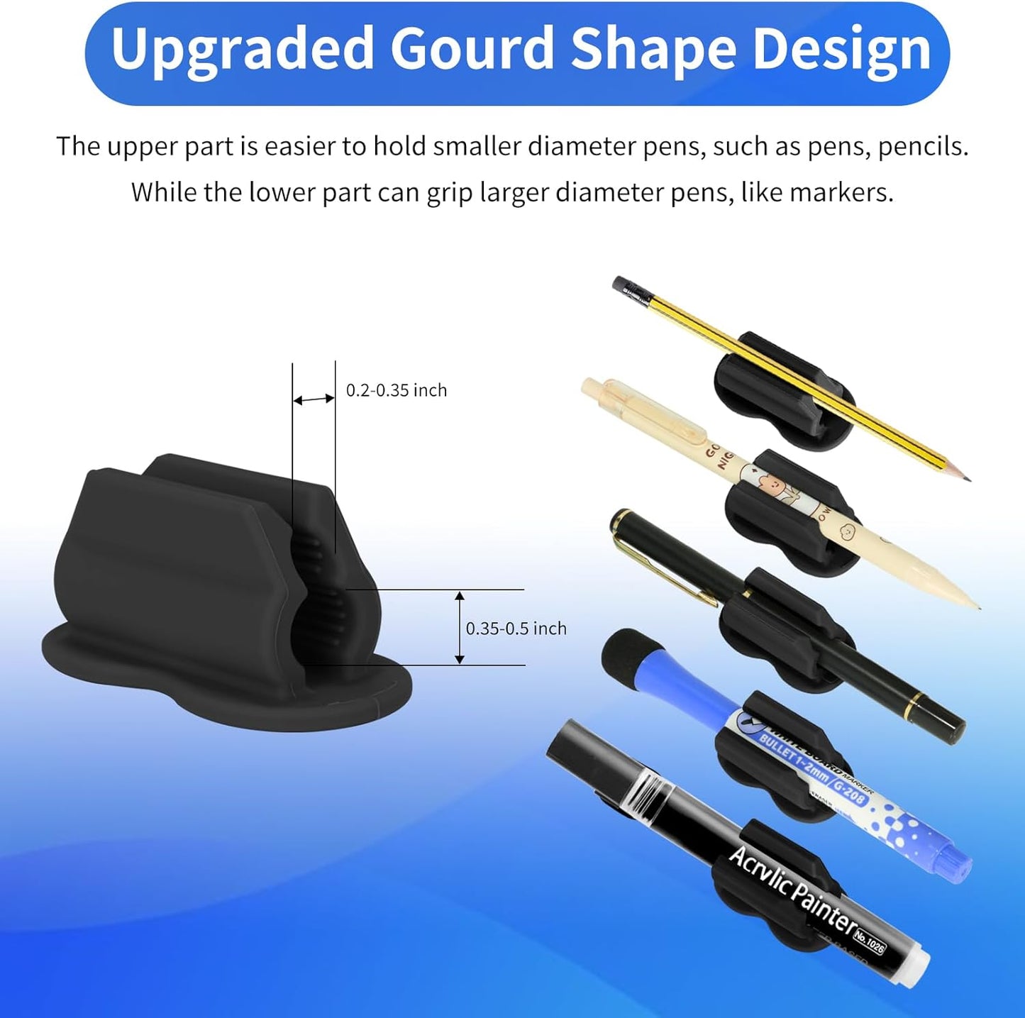 Adhesive Pen Pencil Holder for Desk Wall, 12PCS Marker Holder for Whiteboard Silicone Pen Holder for Clipboard Office Essentials Teacher Supplies (12PCS Black)