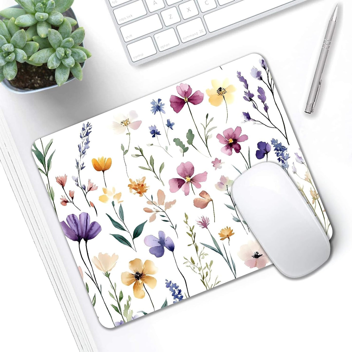 Mouse Pad, Cute Purple Wildflowers Mouse Pads for Desk, 9.5" x 7.9" Non-Slip Rubber Base Computer Mousepad with Women, Portable Square Design for Wireless Mouse and Pad Laptop Office & Travel