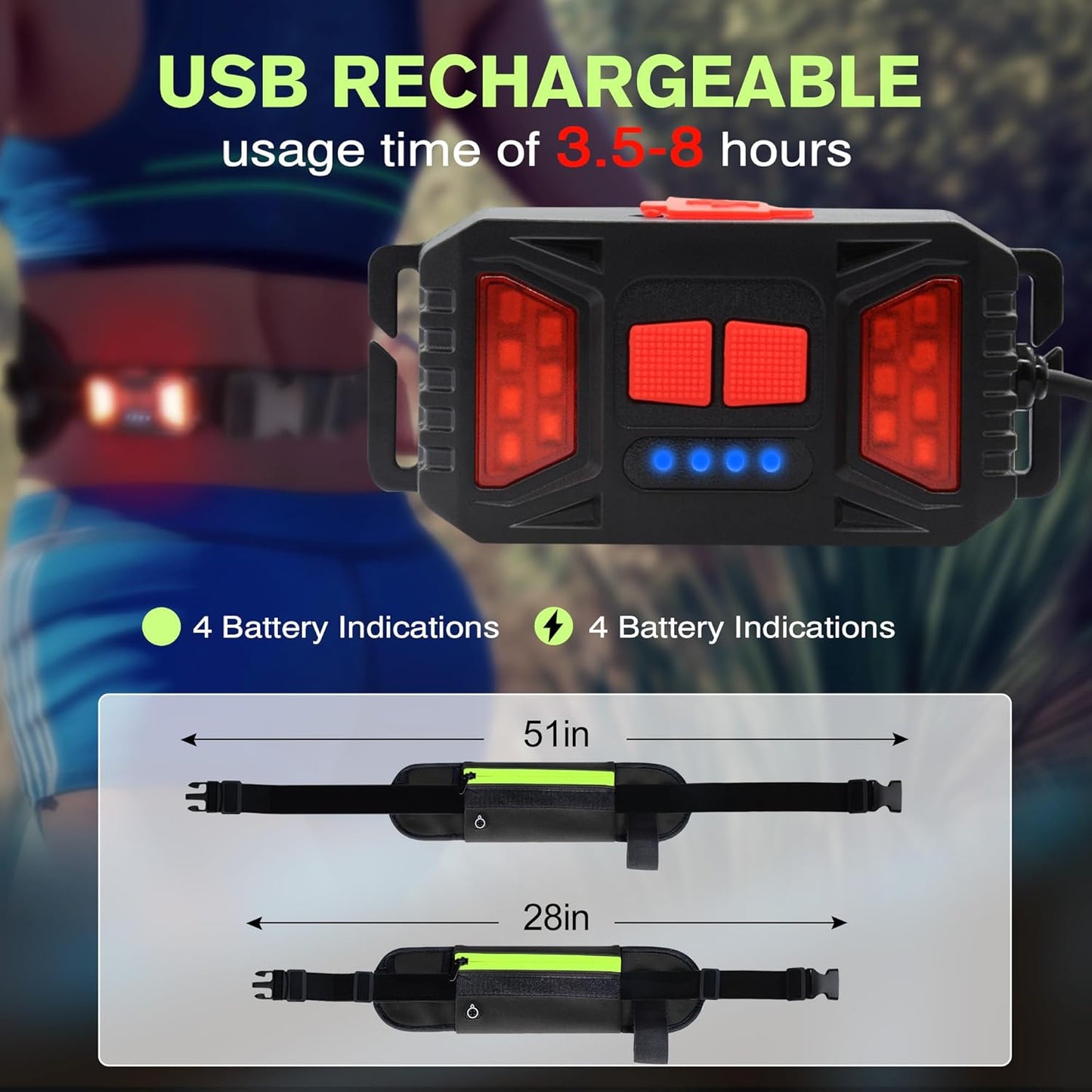 Running Light, 1000Lumens Running Belt Running Gear with 230°Rechargeable Night Running Light for Phone Waist Bag Light with Water Bottle Holder Slim Running Belt for Runners Sports Jogging Walking