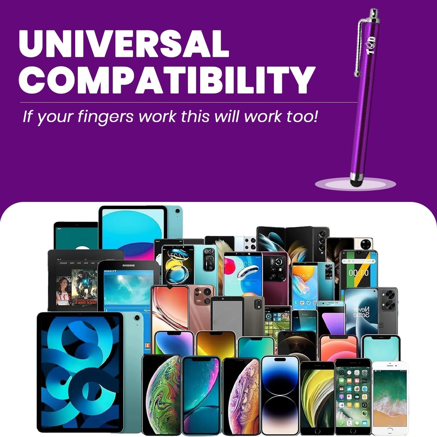 TCD 10 Pack Stylus Pen for Touch Screen, Universal Capacitive Digital Stylus Pen for iPad, iPhone, Tablet, Laptop – Premium Thick Styluses for All Touchscreen Devices with Rubber Tip, Purple