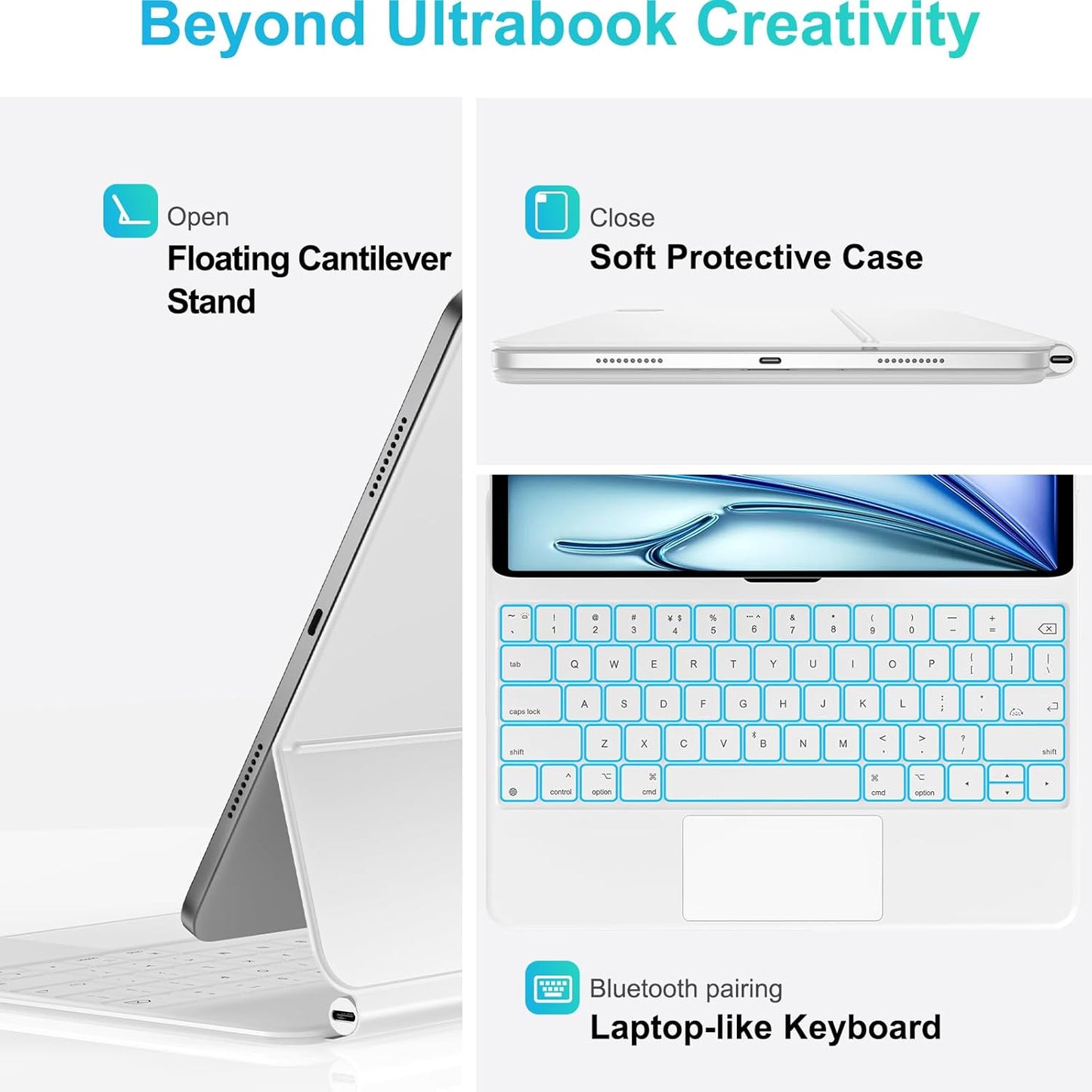 Keyboard Case for iPad Air 11" (M3 2025 / M2 2024) & iPad Pro 11"(1st/2nd/3rd/4th Gen), Slim Magic Keyboard with Multi-Touch Trackpad for 10.9"iPad Air 4th/5th Gen with 7-Color Backlit,White