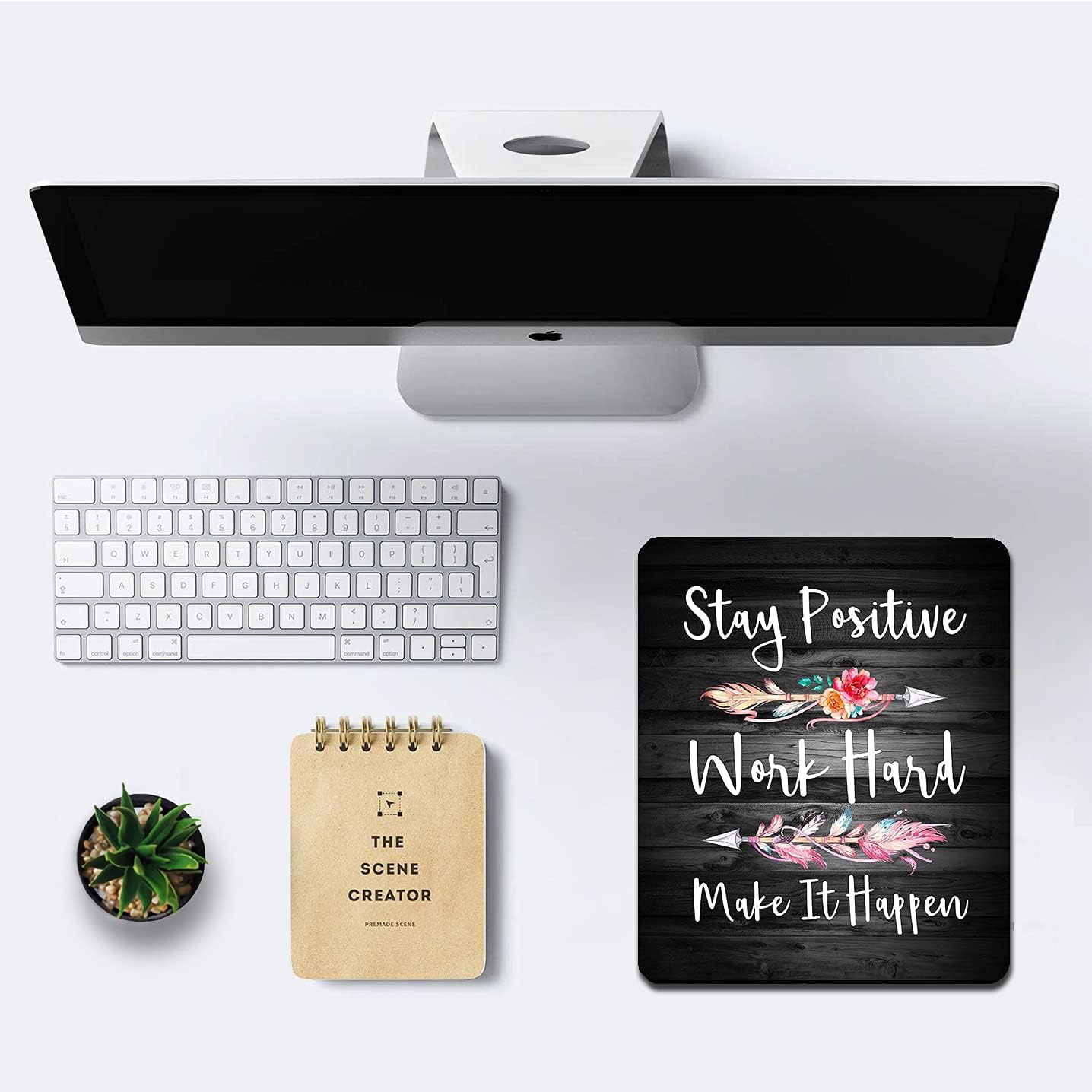 IMAYONDIA Rustic Black Wood Grain Mouse Pad, Black and White Quote Mouse Pad Office Decor, Mousepad Inspirational Quotes for Women, Stay Positive Work Hard and Make It Happen, 9.5 x 7.9 Inch