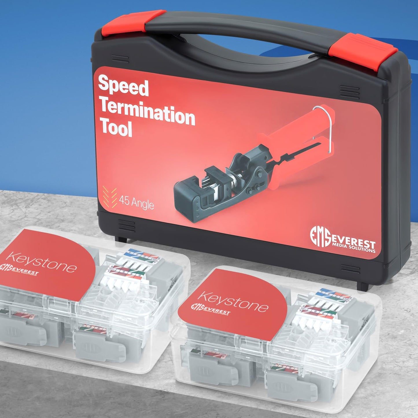 Everest easyJACK - 45° Angled Speed Termination Keystone Tool Set - with 20-Pack of RJ45 Cat6 Keystone Jacks in Purple (Slim Profile Design) - Time Saver Network Punch Down Tool Cat6