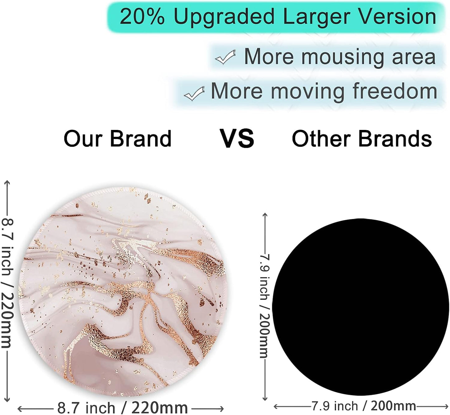 ITNRSIIET Round Mouse Pad with Stitched Edge Premium-Textured Waterproof Non-Slip Rubber Base Desktop Protection Mat Diameter 8.7 inches, Rose Gold Marbling