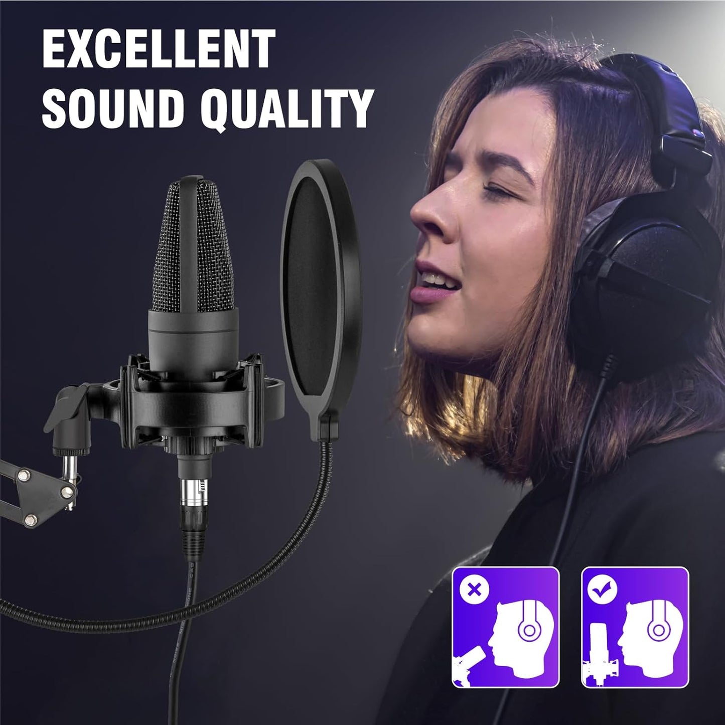 Condenser Microphone XLR Professional Studio Recording Microphone Kit for PC Computer with Boom Arm,Cardioid XLR Podcast Microphone for Streaming,Gaming,Singing,Voice Over,ASMR,YouTube