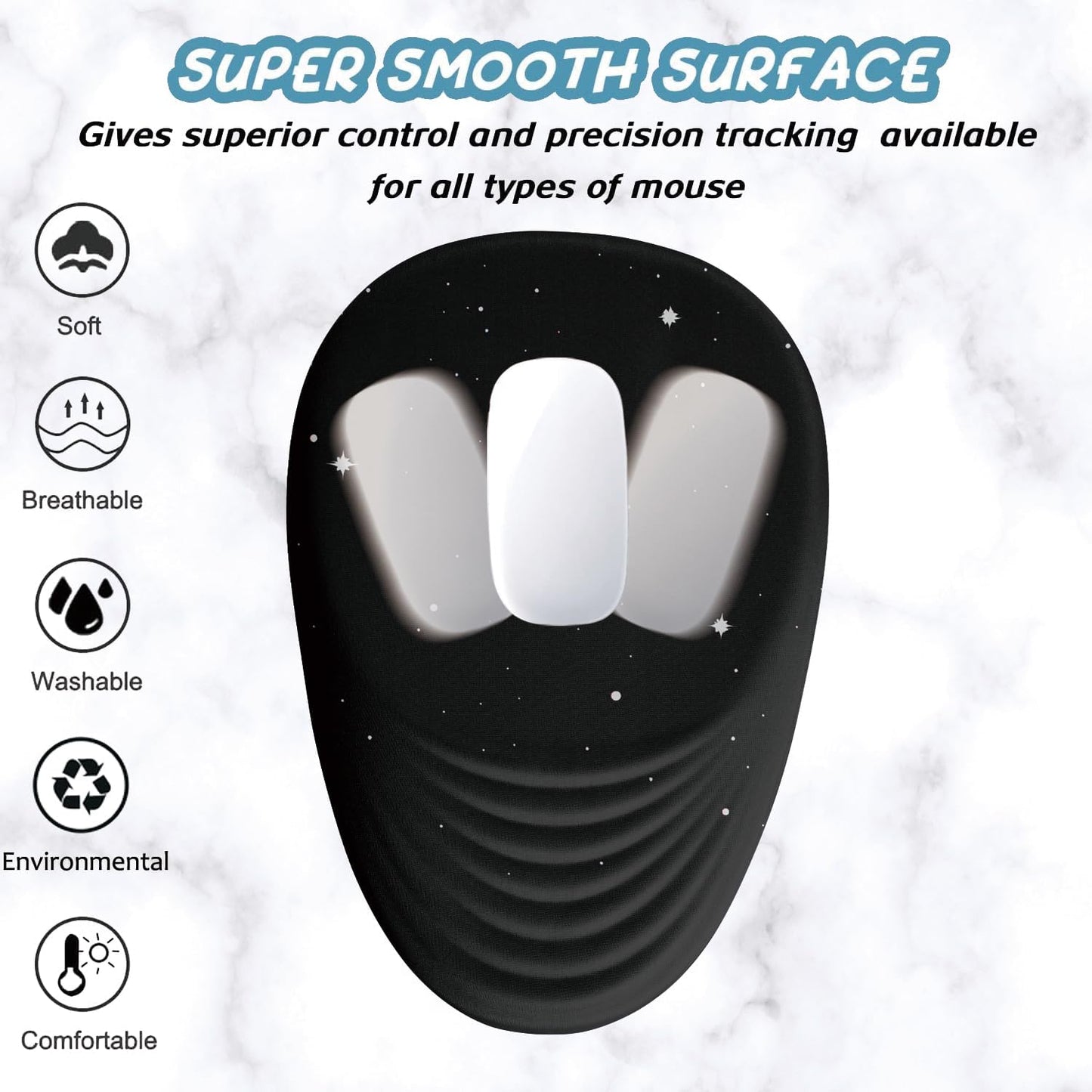 Ergonomic Mouse Pad Wrist Support, Mouse Pad with Wrist Rest, Entire Memory Foam & Non-Slip PU Base MousePads with Stepped-Wedge Design for Pain Relief, Desk, Office, Home, Black Star