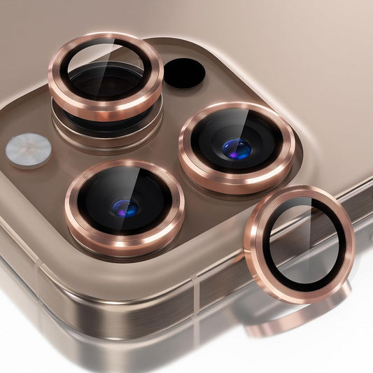 Choiche Compatible for iPhone 16 Pro/iPhone 16 Pro Max Camera Lens Protector, 9H Tempered Glass Camera Cover Screen Protector Metal Ring Decoration Accessories(Titanium Desert)