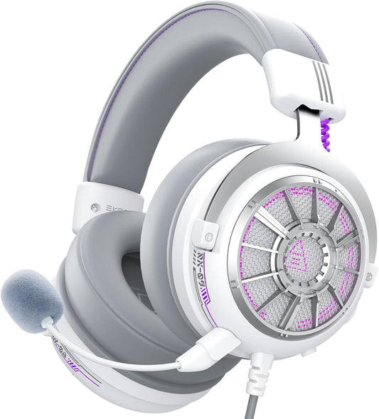 EKSA StarEngine S PC Gaming Headset-Stereo Surround Sound for PS4 PS5 Xbox One Xbox Series X/S, Over Ear Headphones with Noise Cancelling Mic, 50mm Drivers, 3.5mm Wired Headphones for Computer (White)