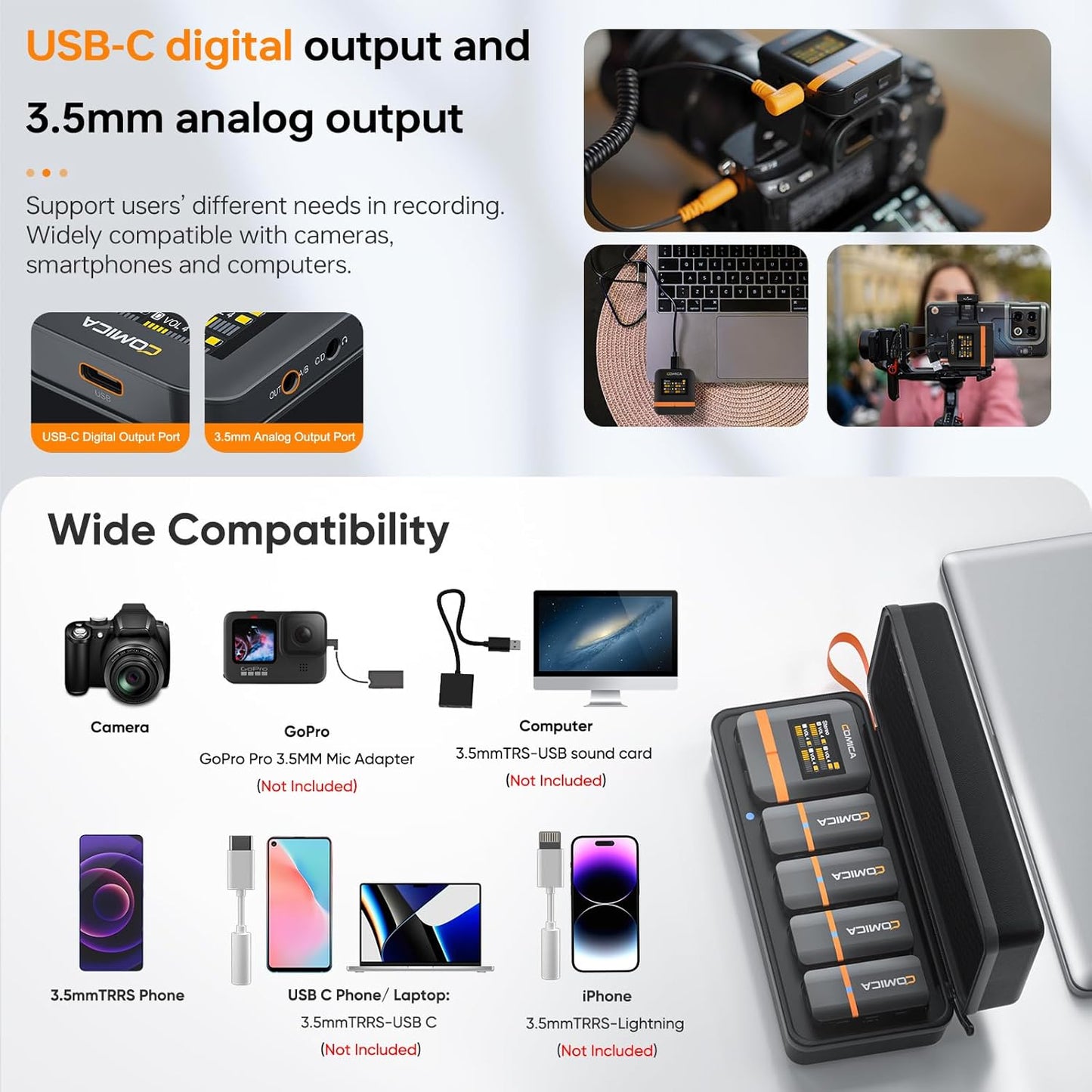 COMICA Vimo Q 4 Channel Wireless Lavalier Microphone System with Noise Cancellation, 4 Audio Tracks Output, 656ft Range, Wireless Mic for iPhone, DSLR Camera, Android, Video Recording Livestream