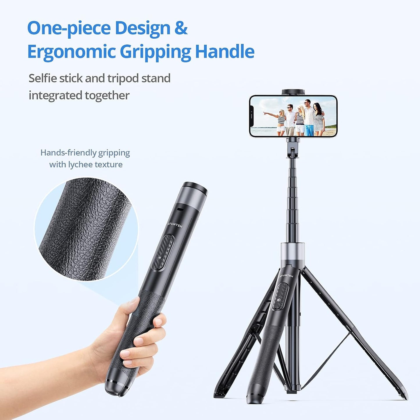 ATUMTEK 60" Selfie Stick Tripod, All in One Extendable Phone Tripod Stand with Bluetooth Remote 360° Rotation for iPhone and Android Phone Selfies, Video Recording, Vlogging, Live Streaming, Black