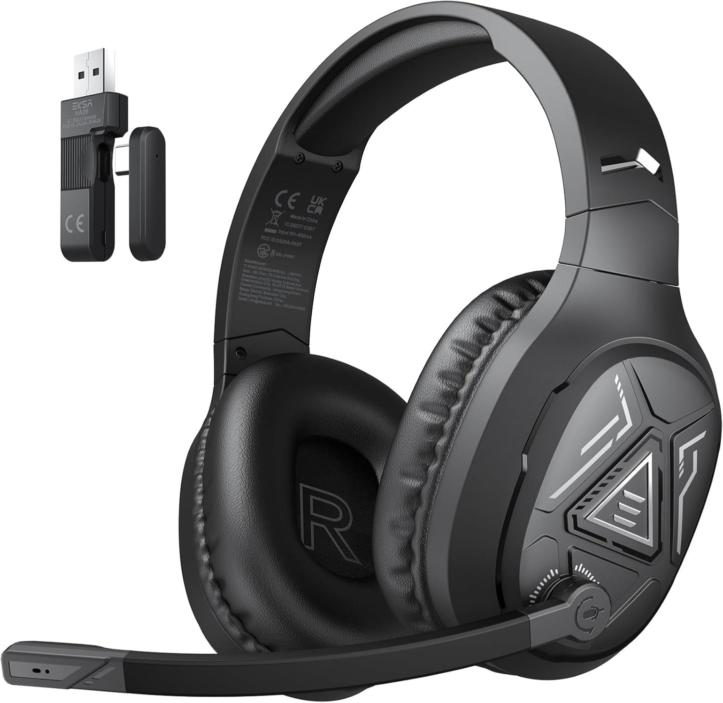 EKSA 2.4GHz Wireless Gaming Headset with Noise Canceling Microphone for PS5, PC, PS4 Bluetooth Gaming Headphones with USB & Type-C Connector, 52Hrs Battery PC Headset for Switch, Laptop, Mobile, Mac