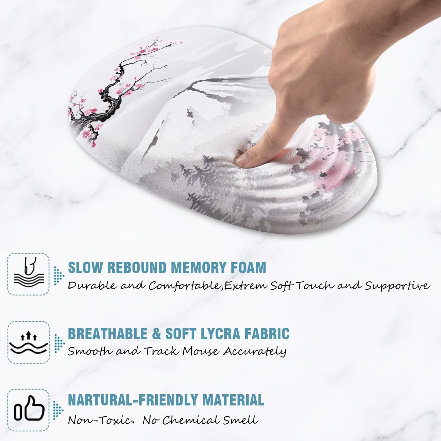 Ergonomic Mouse Pad with Wrist Support, Japanese Sakura Mouse Pad Wrist Rest Design and Non-Slip PU Base, Desktop Mousepads for Pain Relief, Desk, Computer, Office & Home, Fujiyama