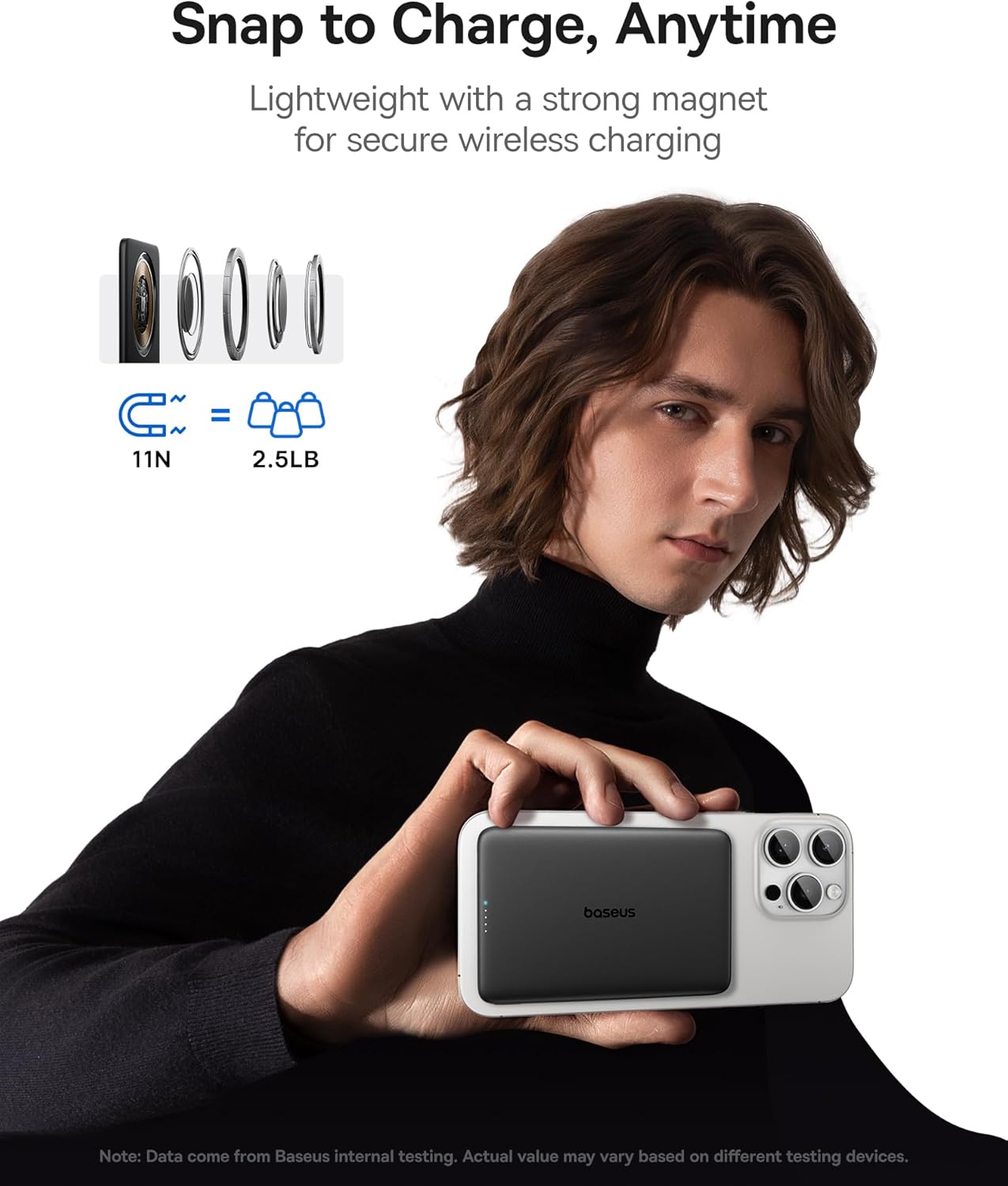 Baseus Picogo Power Bank, 0.3" Ultra Slim 5000mAh MagSafe Portable Charger with USB-C Braided Cable, Card-Size Magnetic Battery Pack, Alloy Wireless Fast Charger for iPhone 16/15/14/13/12, Lightweight