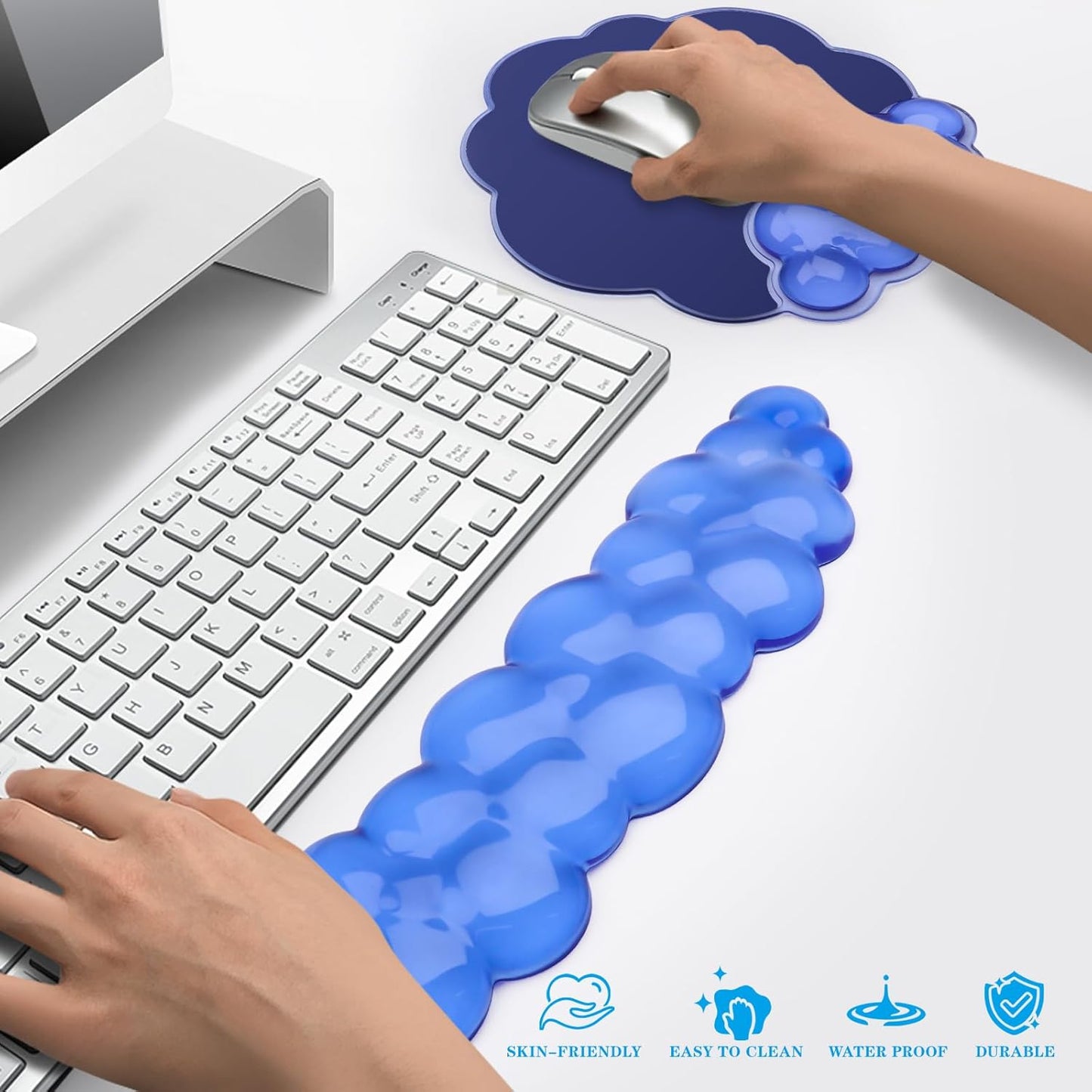 Gel Cloud Keyboard and Mouse Wrist Rest, Cute Wrist Support and Arm Support Rest for Typing Pain Relief，Suitable for Office/Computer/Laptop/Gaming Set-Blue