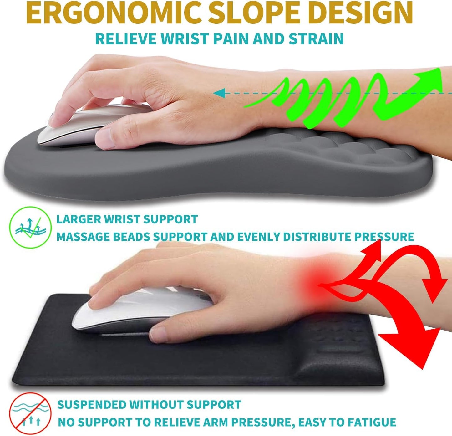 Hokafenle 2 in 1 Ergonomic Mouse Pad Wrist Support & Wrist Rest for Computer Keyboard Set, with Relieve Carpal Tunnel Pain Massage Bulge and Full Memory Gel Design (2In1 Set, Dark Gray)